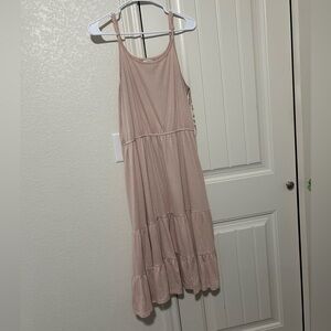 Blush pink flowy midi dress with adjustable straps